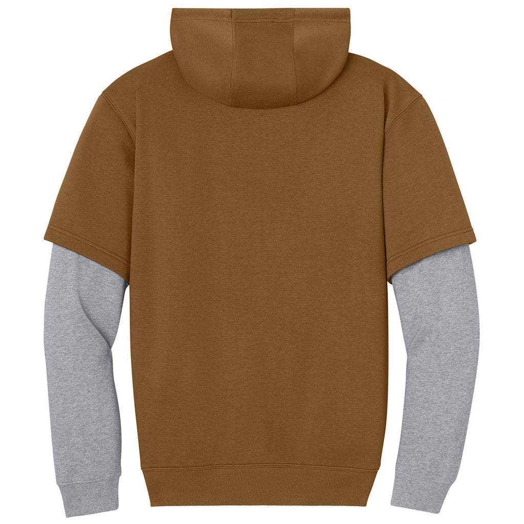 CornerStone Men's Duck Brown/Heather Grey Touch Fleece Layered Hoodie