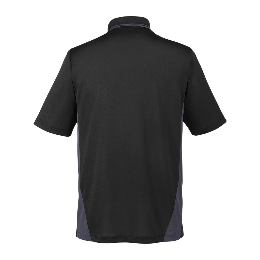 Harriton Men's Black/Dark Charcoal Flash Snag Protection Plus Colorblock Polo