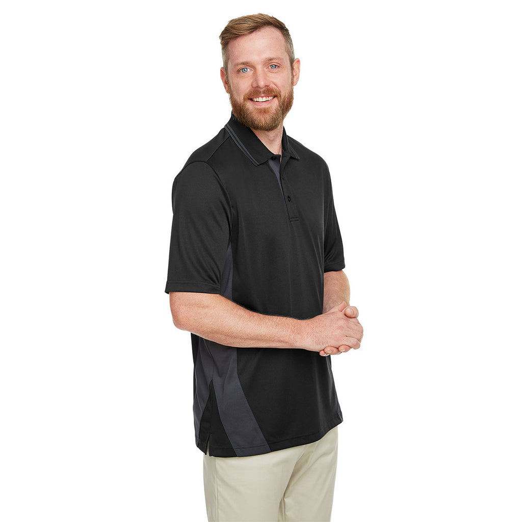 Harriton Men's Black/Dark Charcoal Flash Snag Protection Plus Colorblock Polo