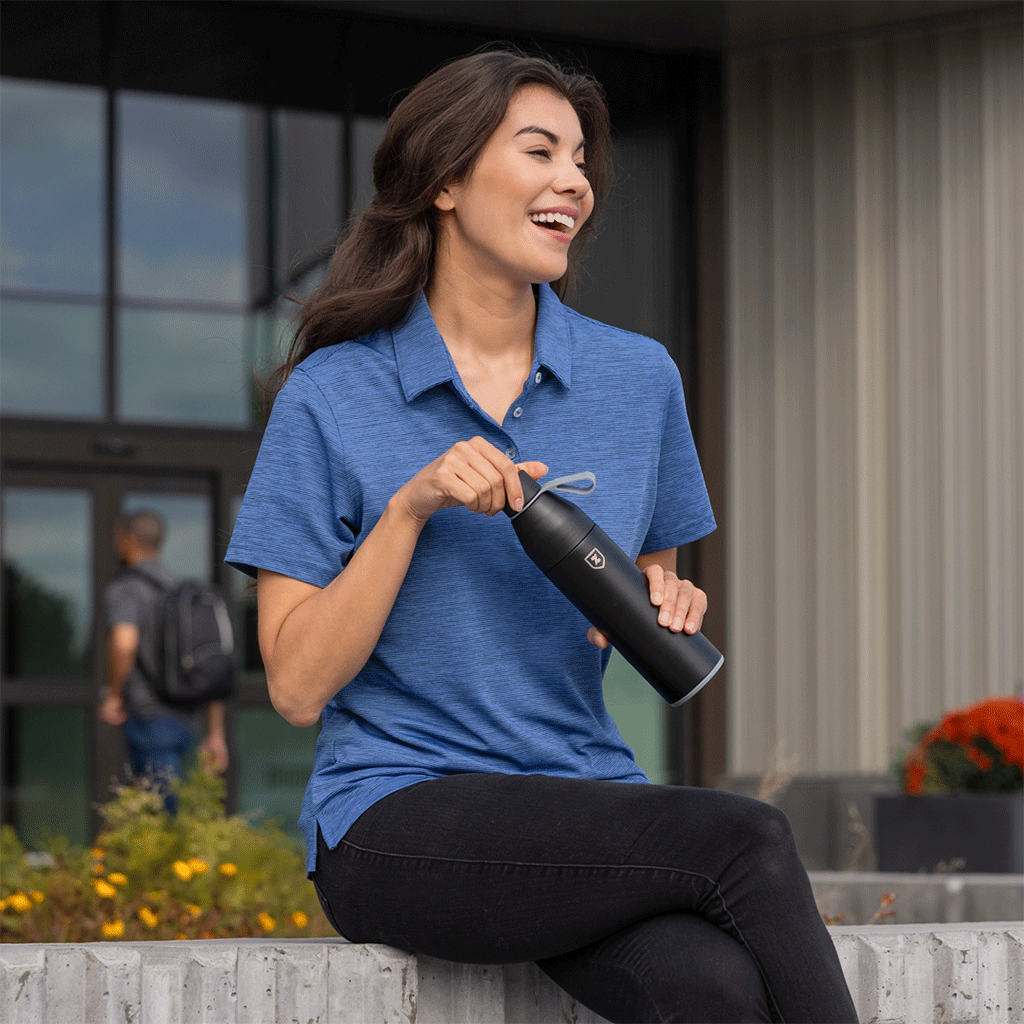 48-Hour Zusa Women's Vivid Blue/Navy Heather Stripe Polo