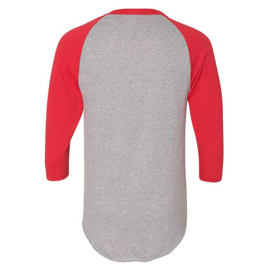 Augusta Sportswear Men's Athletic Heather/Red Three-Quarter Raglan Sleeve Baseball Jersey