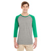 Jerzees Men's Oxford/Irish Green Heather 4.5 Oz Tri-Blend Baseball Raglan