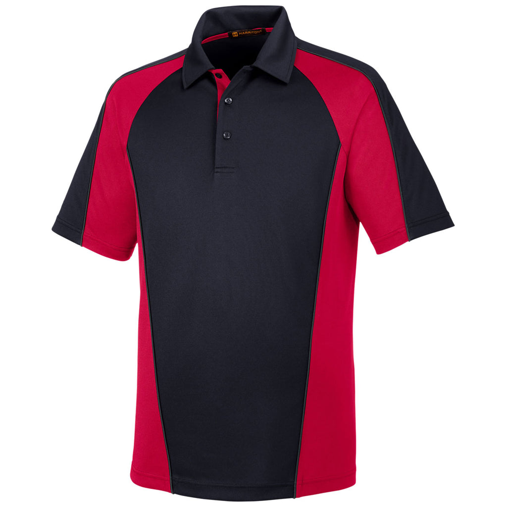 Harriton Men's Black/Red/Dark Charcoal Advantage Snag Protection Plus Colorblock Polo