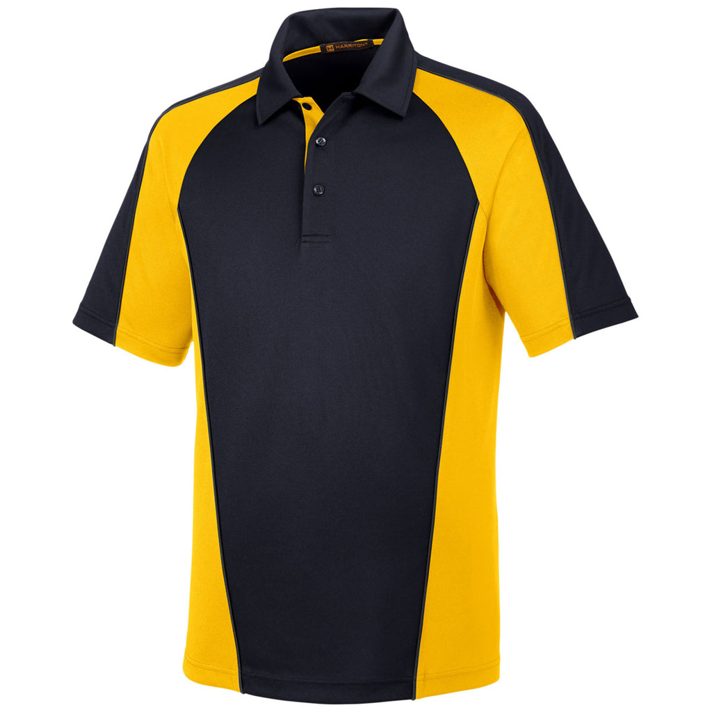 Harriton Men's Black/Sunray Yellow/Dark Charcoal Advantage Snag Protection Plus Colorblock Polo