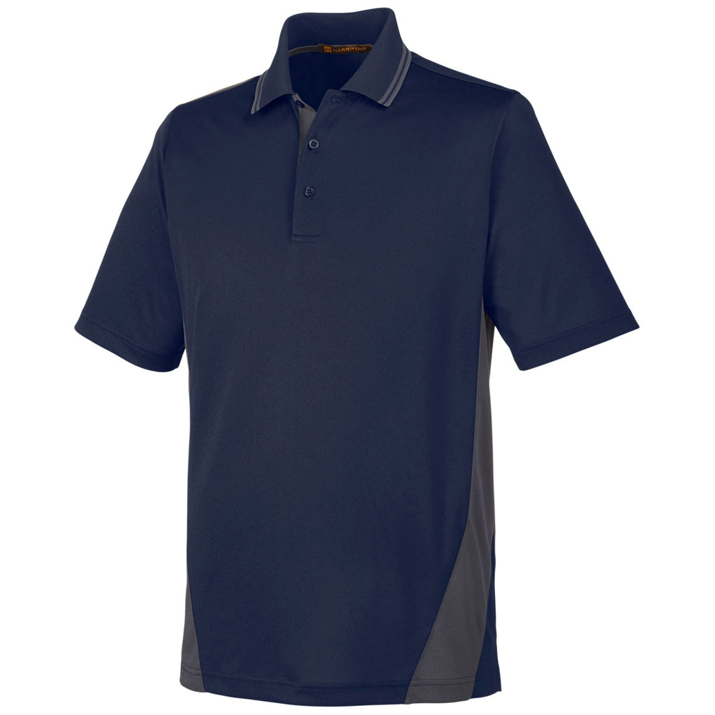 Harriton Men's Dark Navy/Dark Charcoal Tall Flash Snag Protection Plus Colorblock Polo