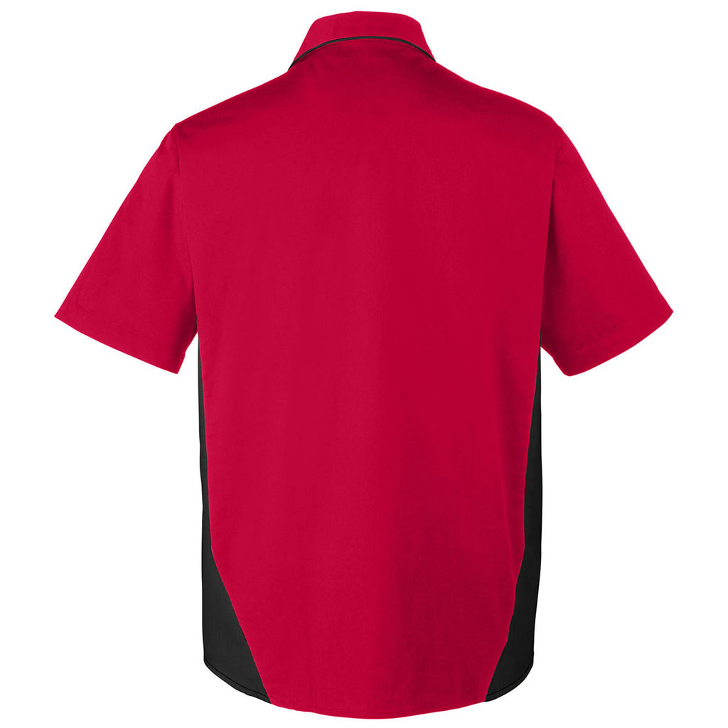 Harriton Men's Red/Black Flash Colorblock Short Sleeve Shirt