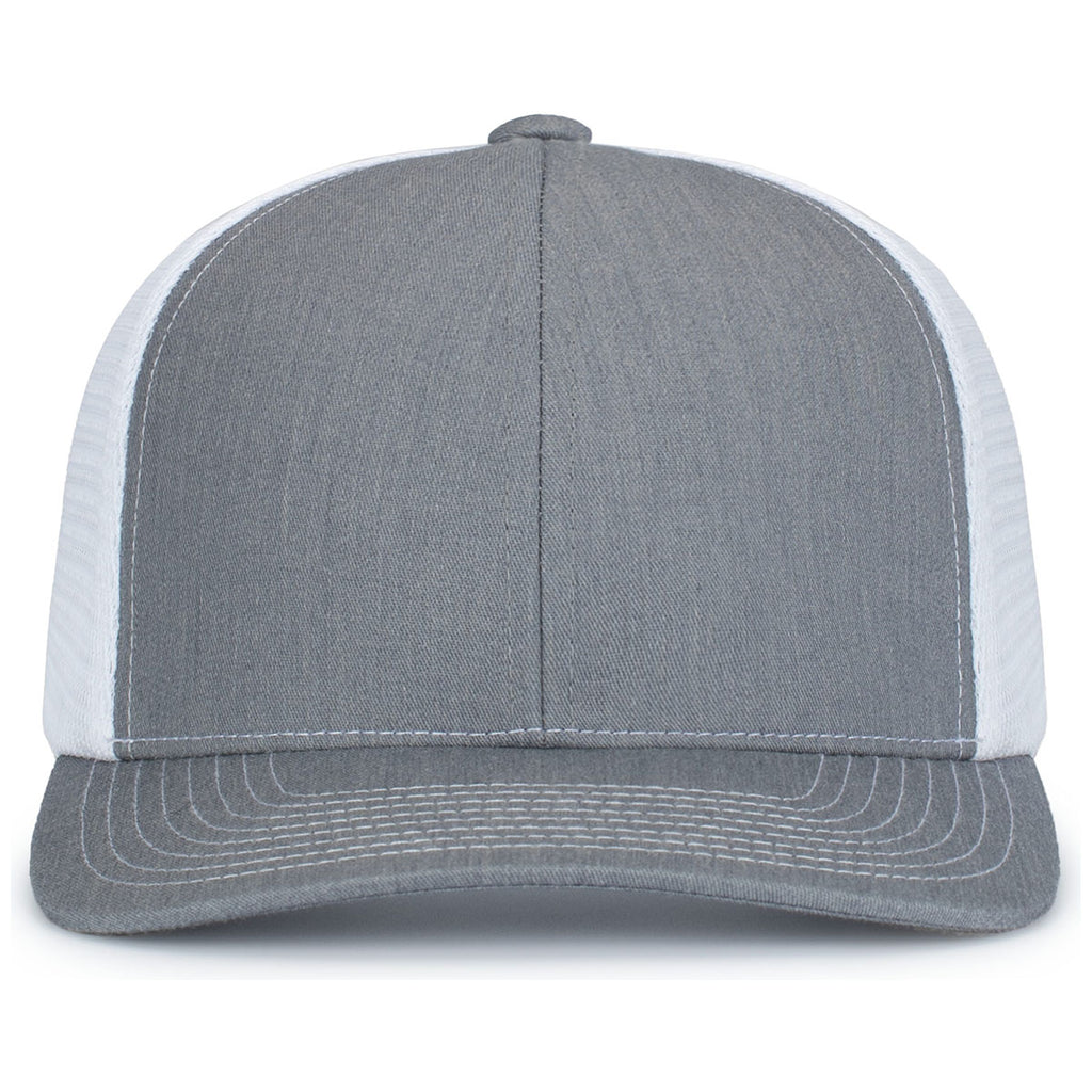 Pacific Headwear Heather Grey/White/Heather GreyContrast Stitch Trucker Pacflex Snapback Cap