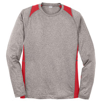 Sport-Tek Men's Vintage Heather/ True Red Long Sleeve Heather Colorblock Contender Tee