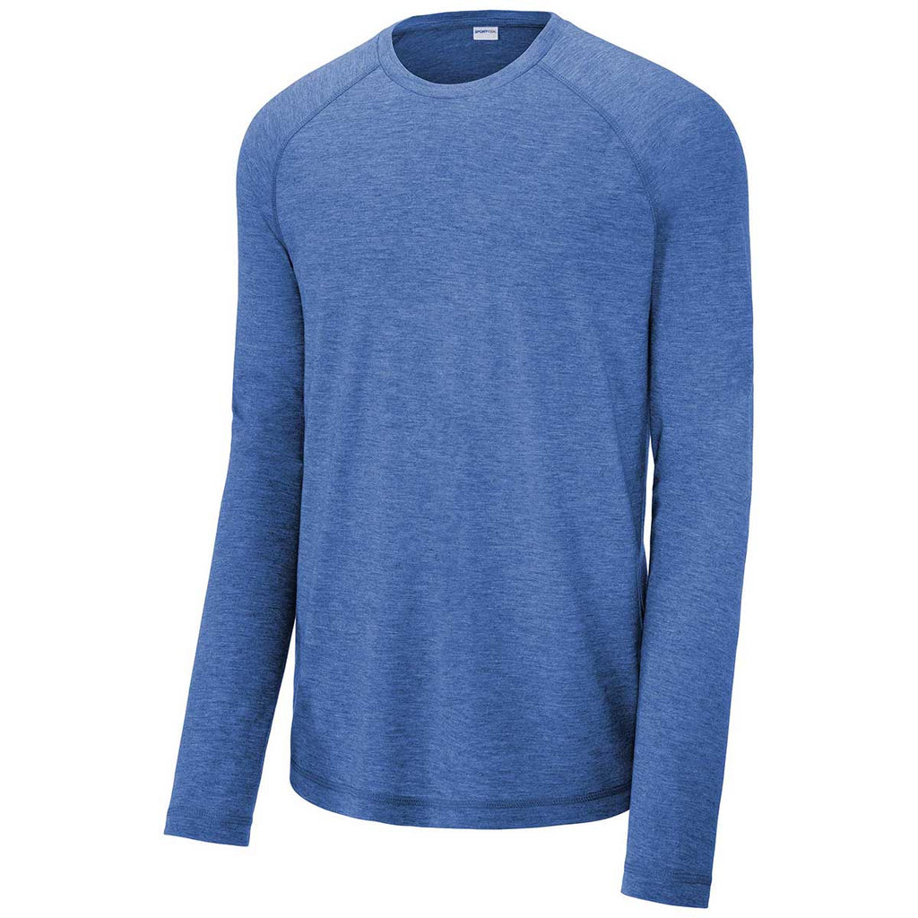 Sport-Tek Men's True Royal Heather PosiCharge Long Sleeve Tri-Blend Wicking Raglan Tee