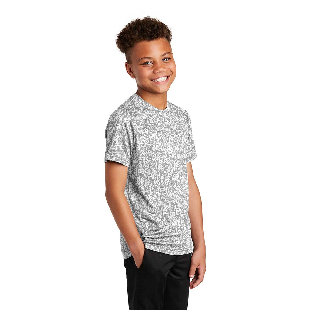 Sport-Tek Youth White PosiCharge Digi Camo Short Sleeve Tee