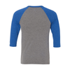 Bella + Canvas Unisex Grey/True Royal Triblend 3/4 Sleeve Baseball T-Shirt