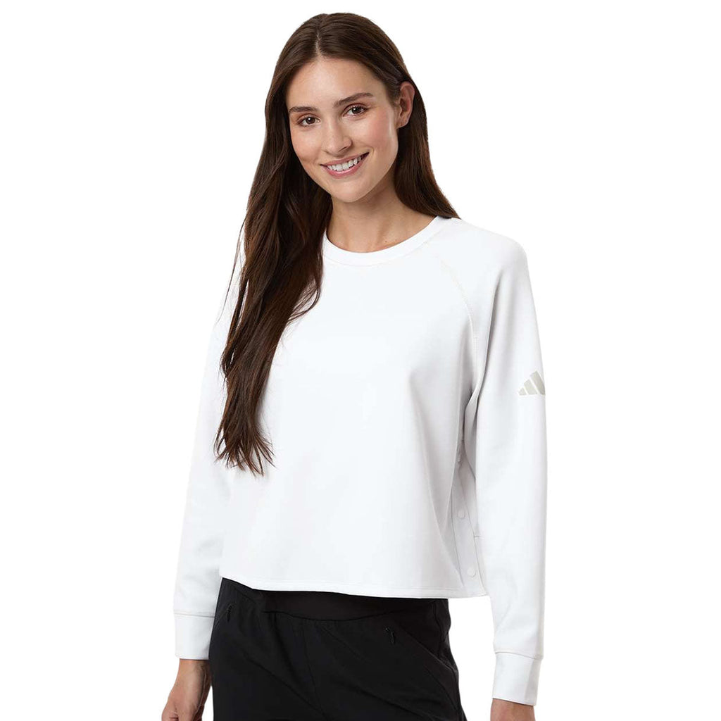 Adidas Women's White Beyond Side-Snap Crewneck Sweatshirt