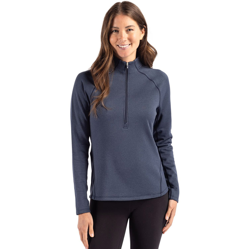 Cutter & Buck Women's Navy Blue Heather Peshastin Eco Recycled Half Zip Pullover