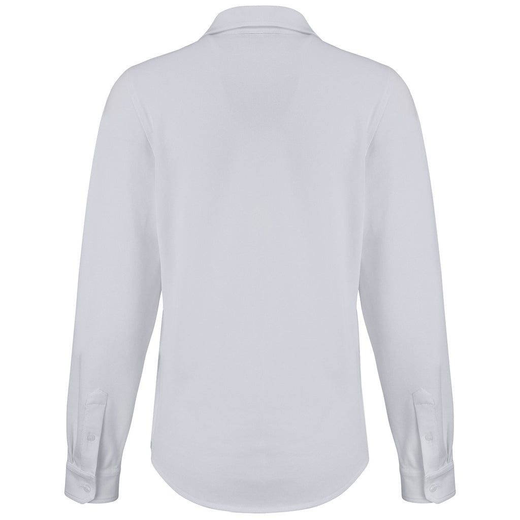 Cutter & Buck Women's White Advantage Tri-Blend Eco Soft Pique Long Sleeve Knitted Button Down