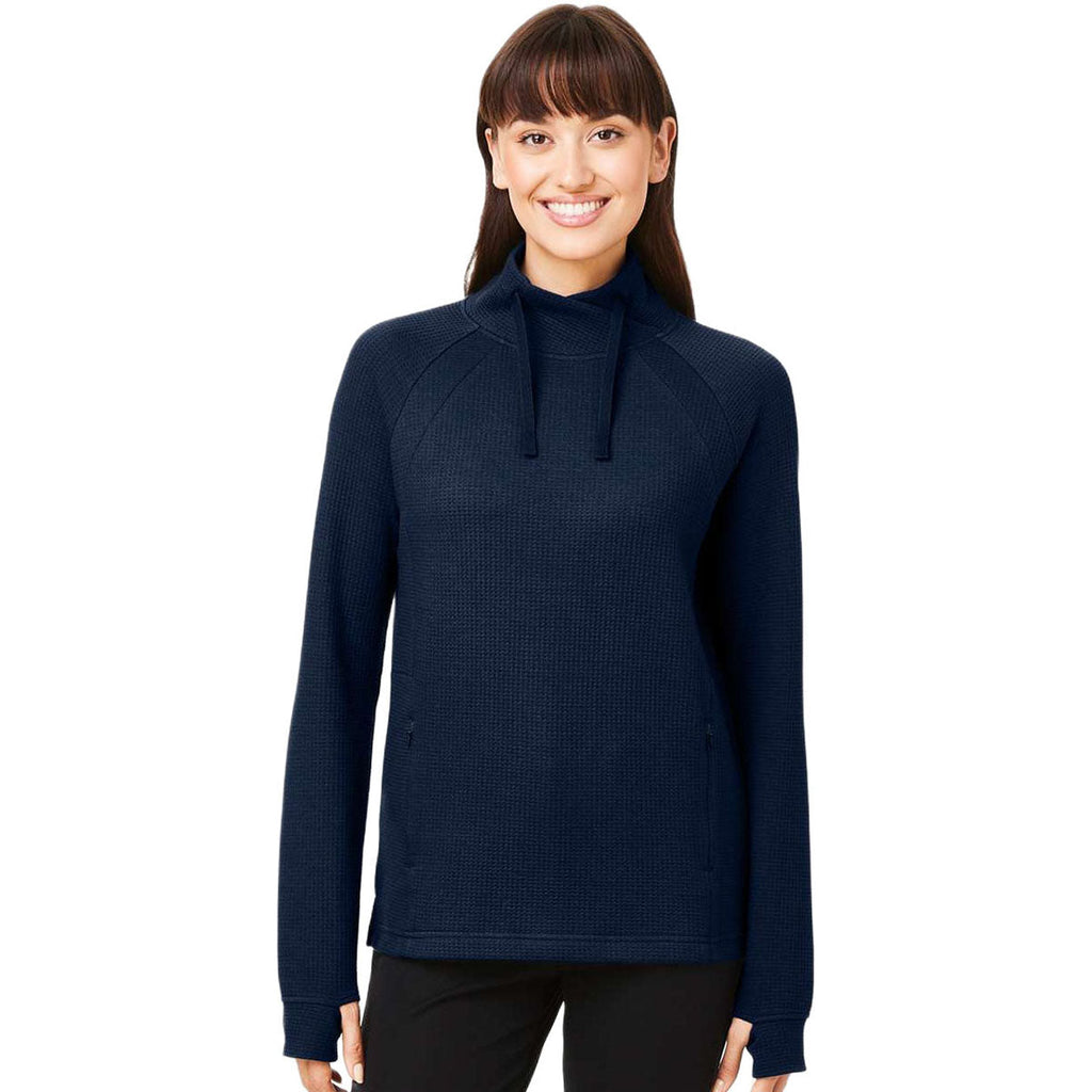 North End Women's Classic Navy Rhythm Waffle Quarter-Zip Pullover