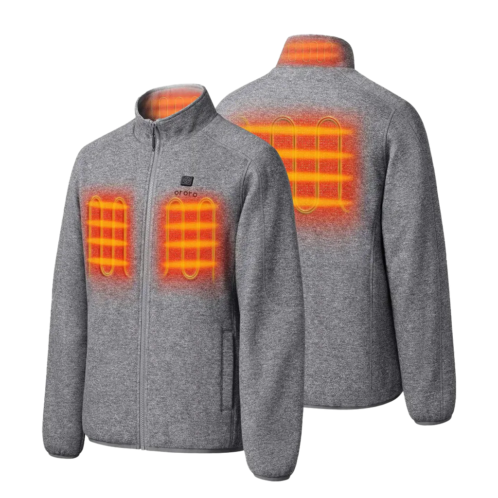 Ororo Men's Grey Heated Full-Zip Fleece Jacket