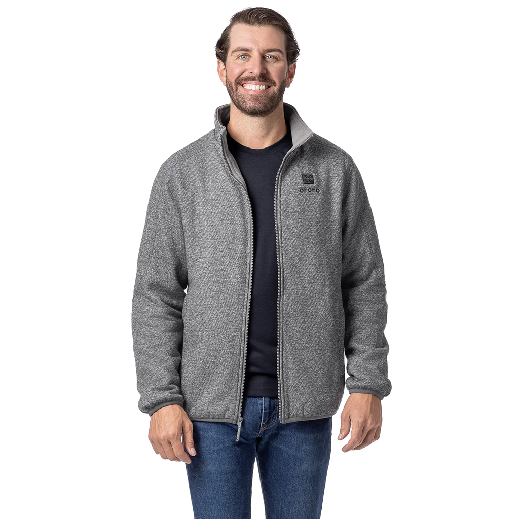 Ororo Men's Grey Heated Full-Zip Fleece Jacket