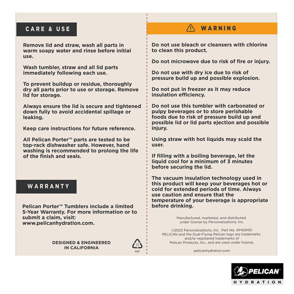 Pelican Porter Cream 40 oz. Double Wall Stainless Steel Travel Tumbler - Glow Collection