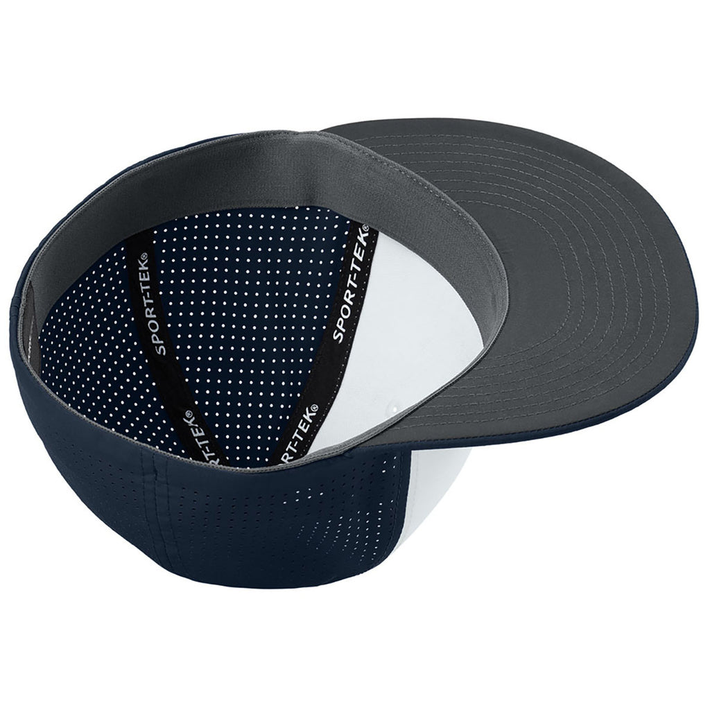 Sport-Tek White/True Navy/True Navy Pro-Cut Stretch-Tek Cap