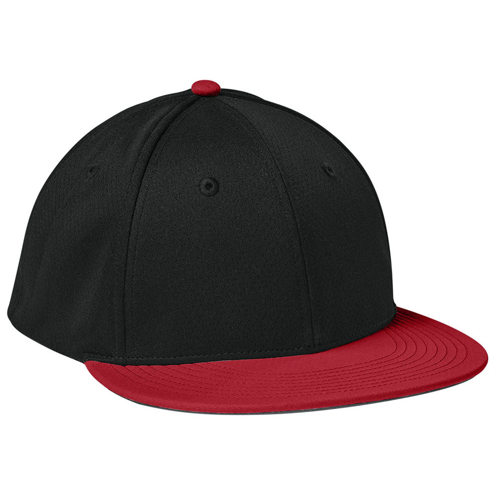 Sport-Tek Black/Deep Red/Black Impact Mesh Stretch-Tek Cap