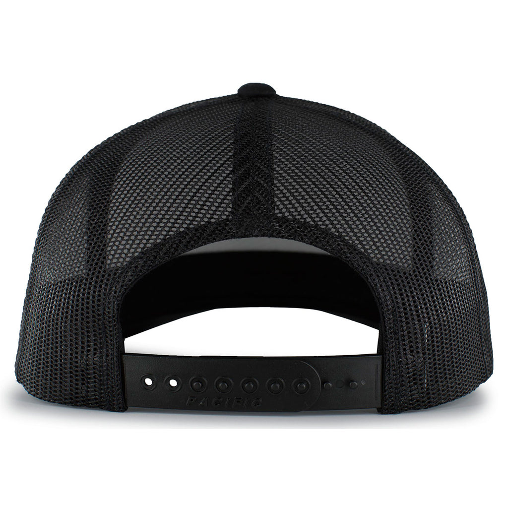 Pacific Headwear Black/Reflective Perforated 5-Panel Trucker Snap-Back Cap