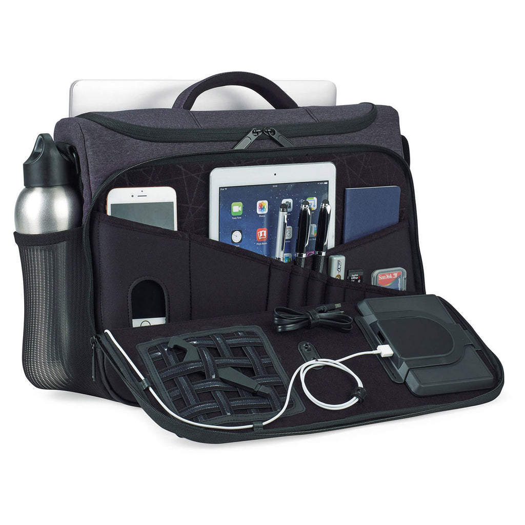 Life in Motion Black/Dark Grey Heather Linked Charging Computer Messenger Bag