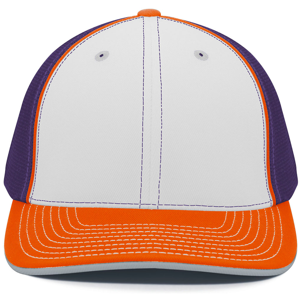 Pacific Headwear White/Purple/Orange Universal Fitted Trucker Mesh Cap