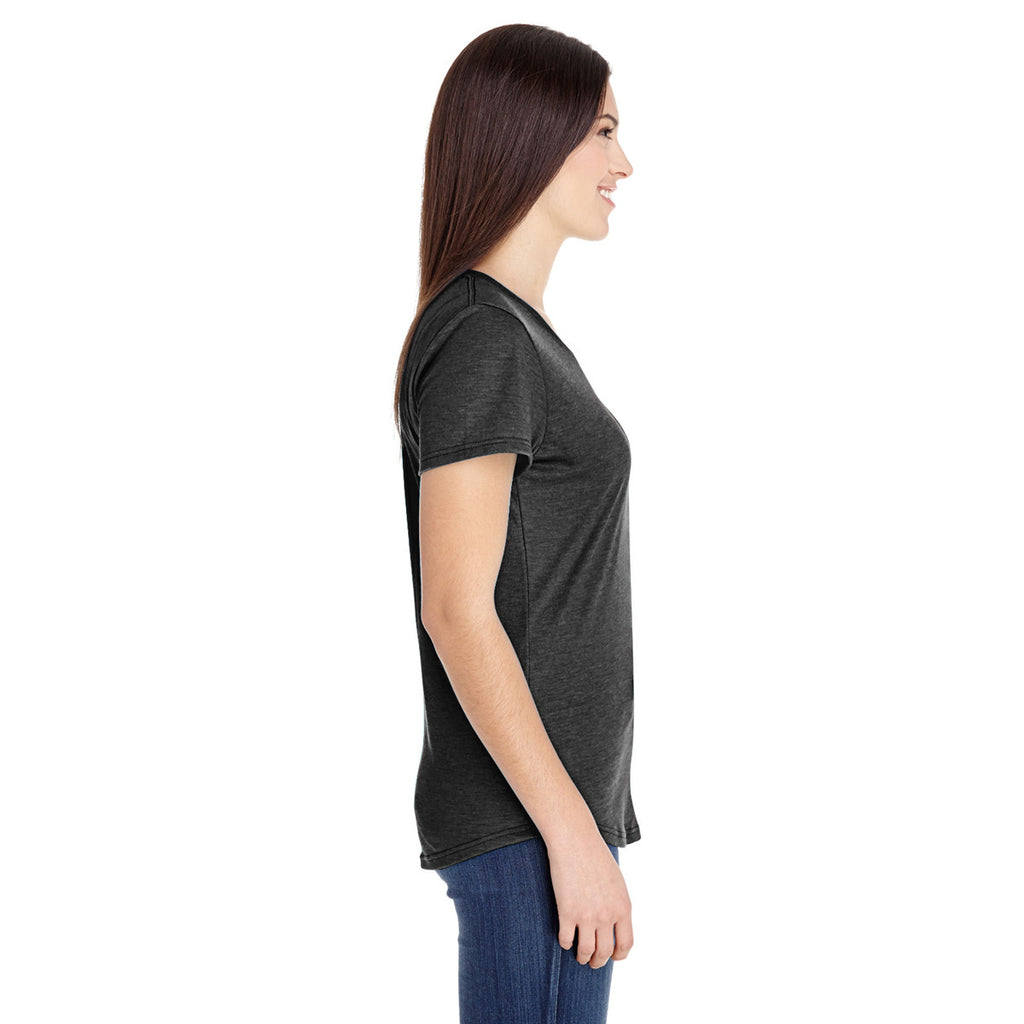 Anvil Women's Heather Dark Grey Triblend Scoop Neck T-Shirt