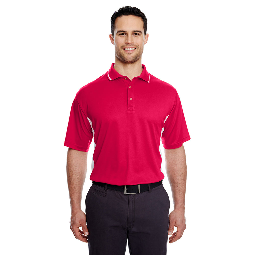 UltraClub Men's Red/White Cool & Dry Sport Two-Tone Polo