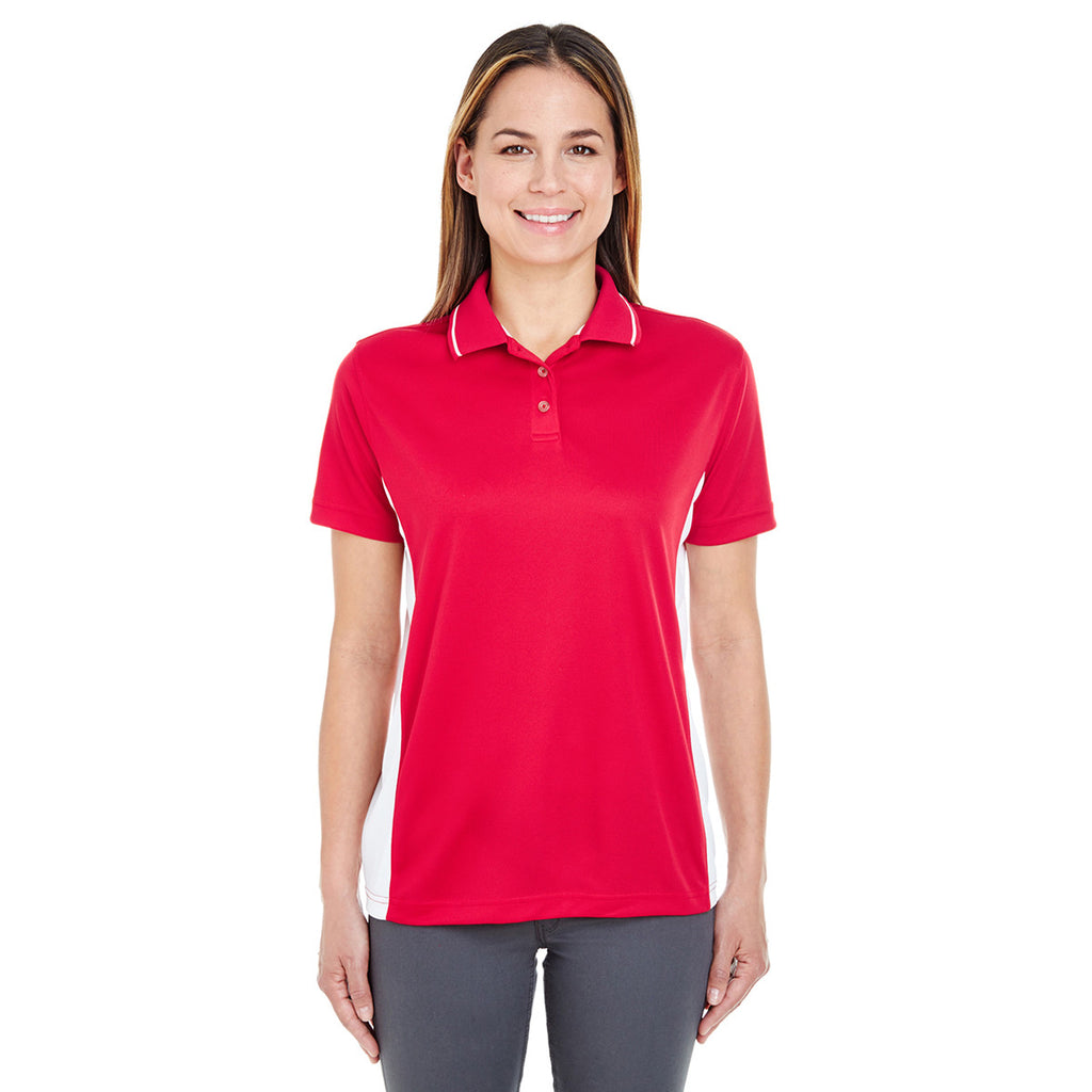 UltraClub Women's Red/White Cool & Dry Sport Two-Tone Polo