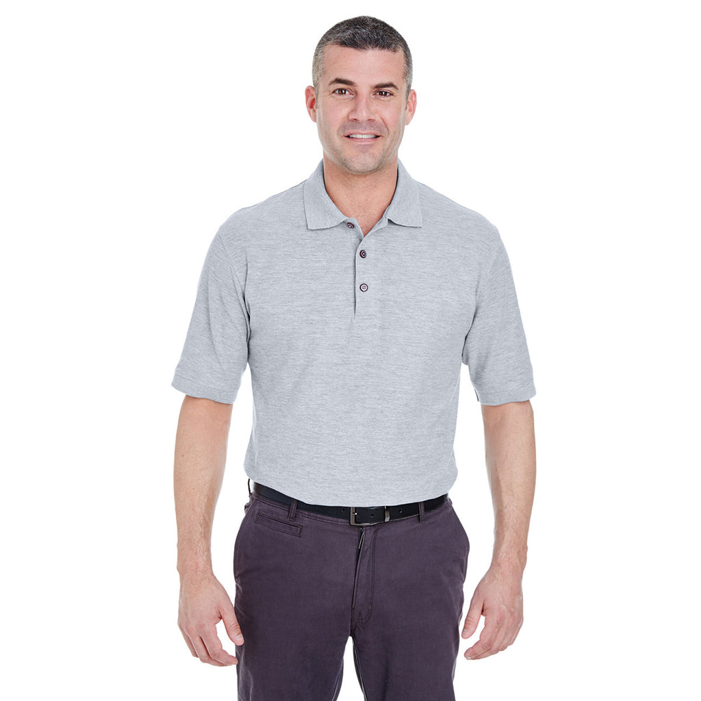 UltraClub Men's Heather Grey Whisper Pique Polo