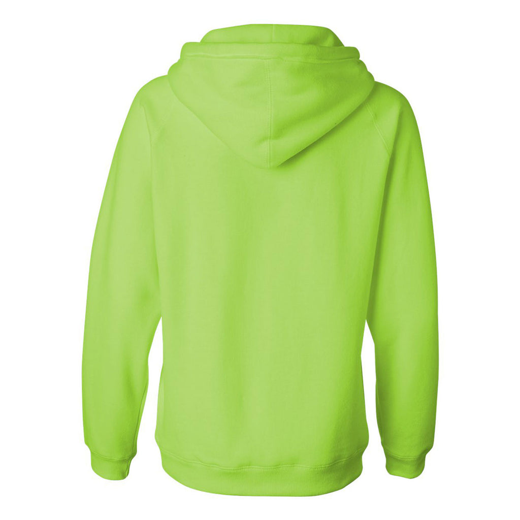 J. America Women's Neon Green Sueded V-Neck Hooded Sweatshirt