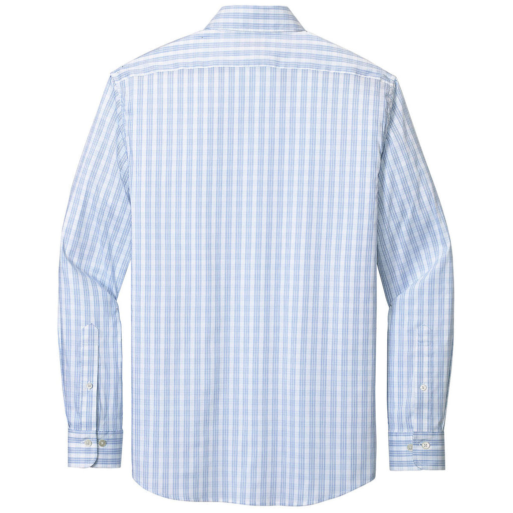 Brooks Brothers Men's White/Newport Blue Grid Check Tech Stretch Patterned Shirt