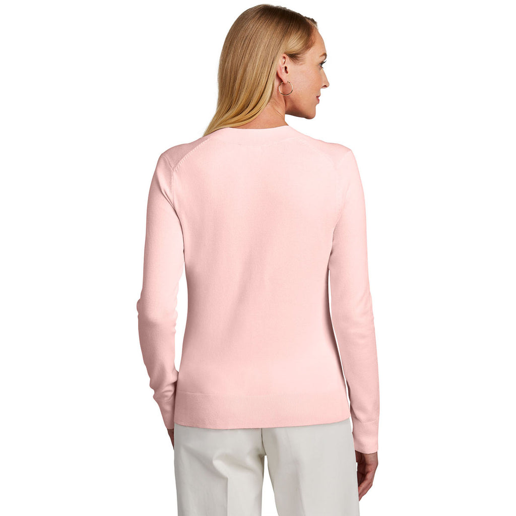 Brooks Brothers Women's Pearl Pink Cotton Stretch V-Neck Sweater