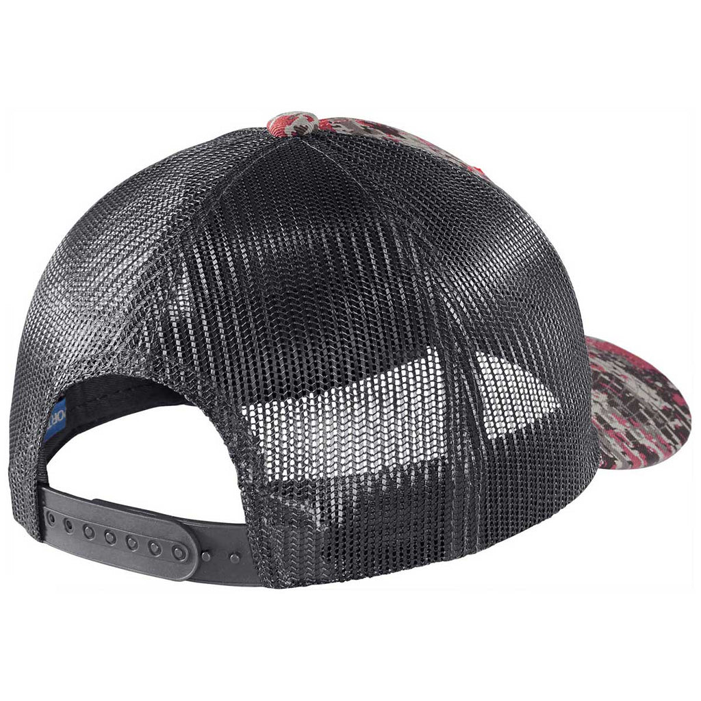 Port Authority Flame Red Digi/Grey Steel Snapback Digi Camo Trucker Cap