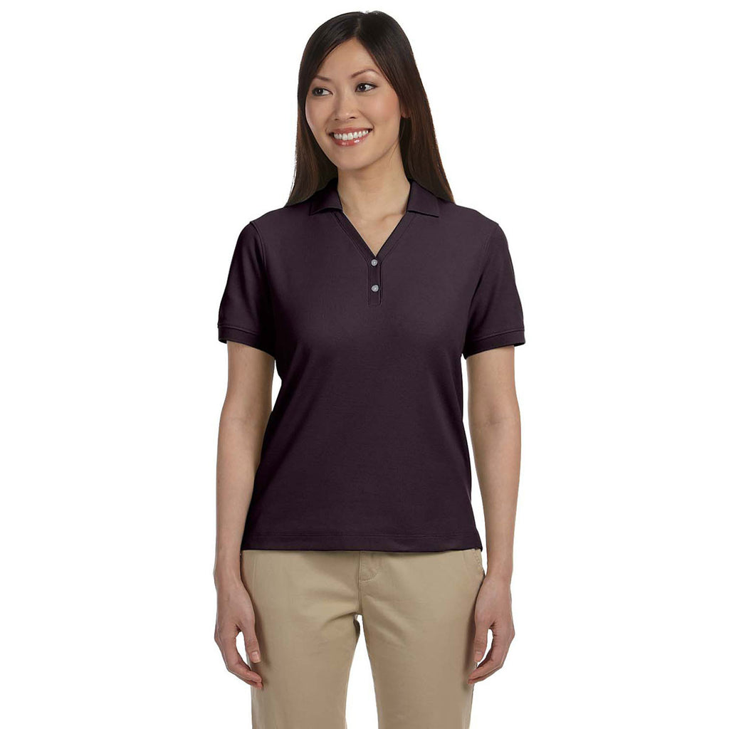 Devon & Jones Women's Espresso Pima Pique Short-Sleeve Y-Collar Polo