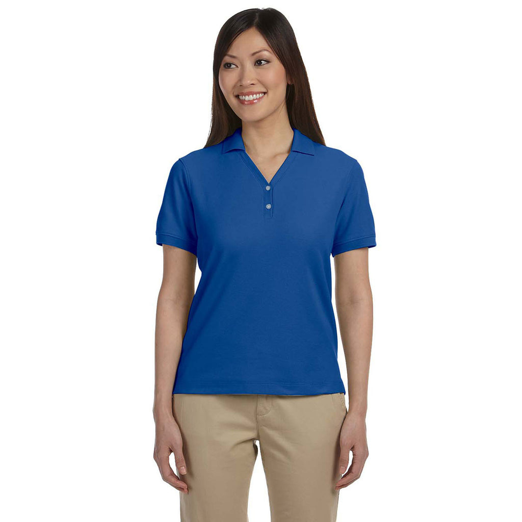 Devon & Jones Women's True Royal Pima Pique Short-Sleeve Y-Collar Polo