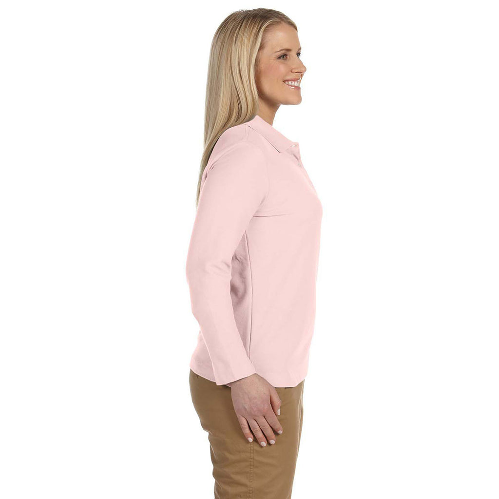 Devon & Jones Women's Pink Pima Pique Long-Sleeve Polo