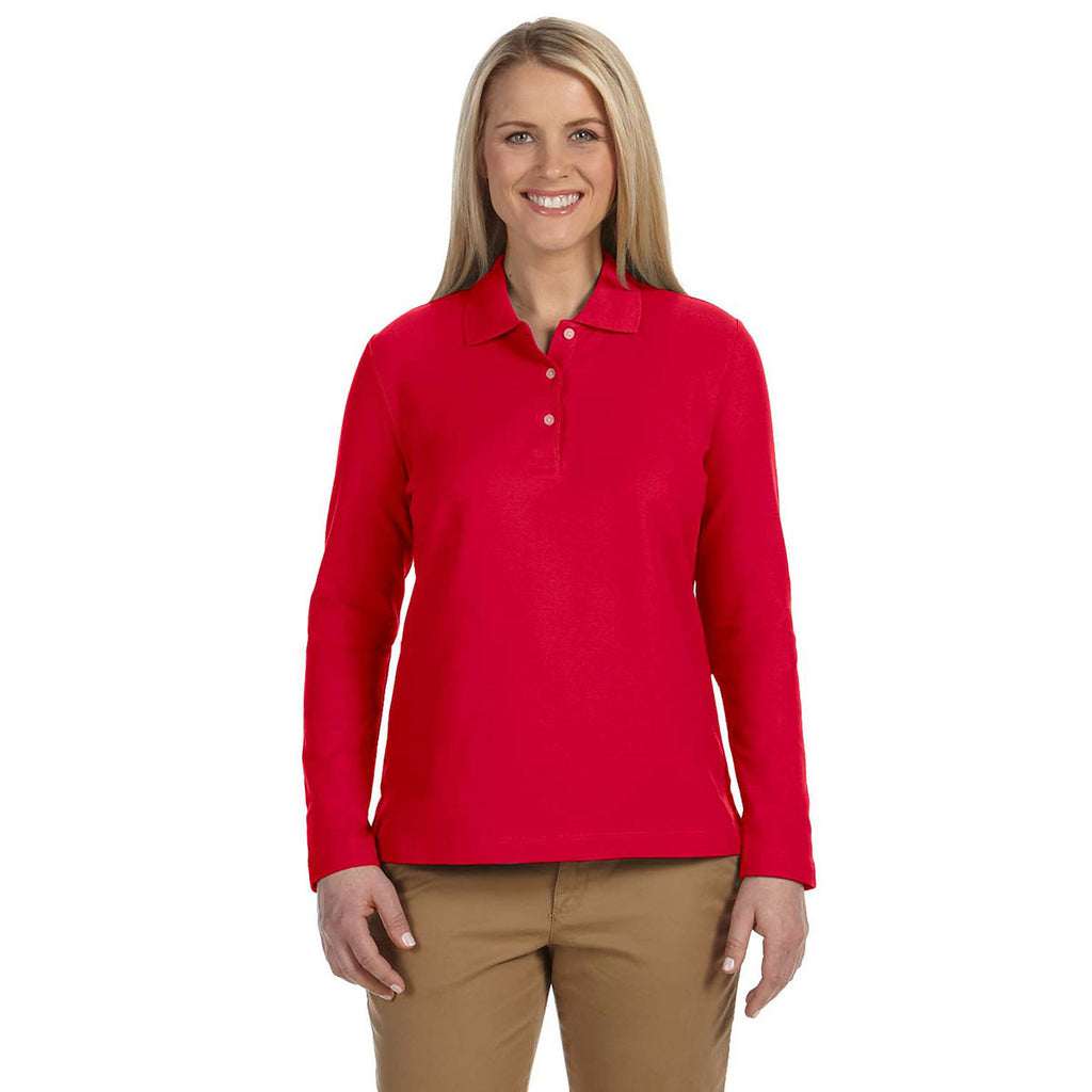 Devon & Jones Women's Red Pima Pique Long-Sleeve Polo