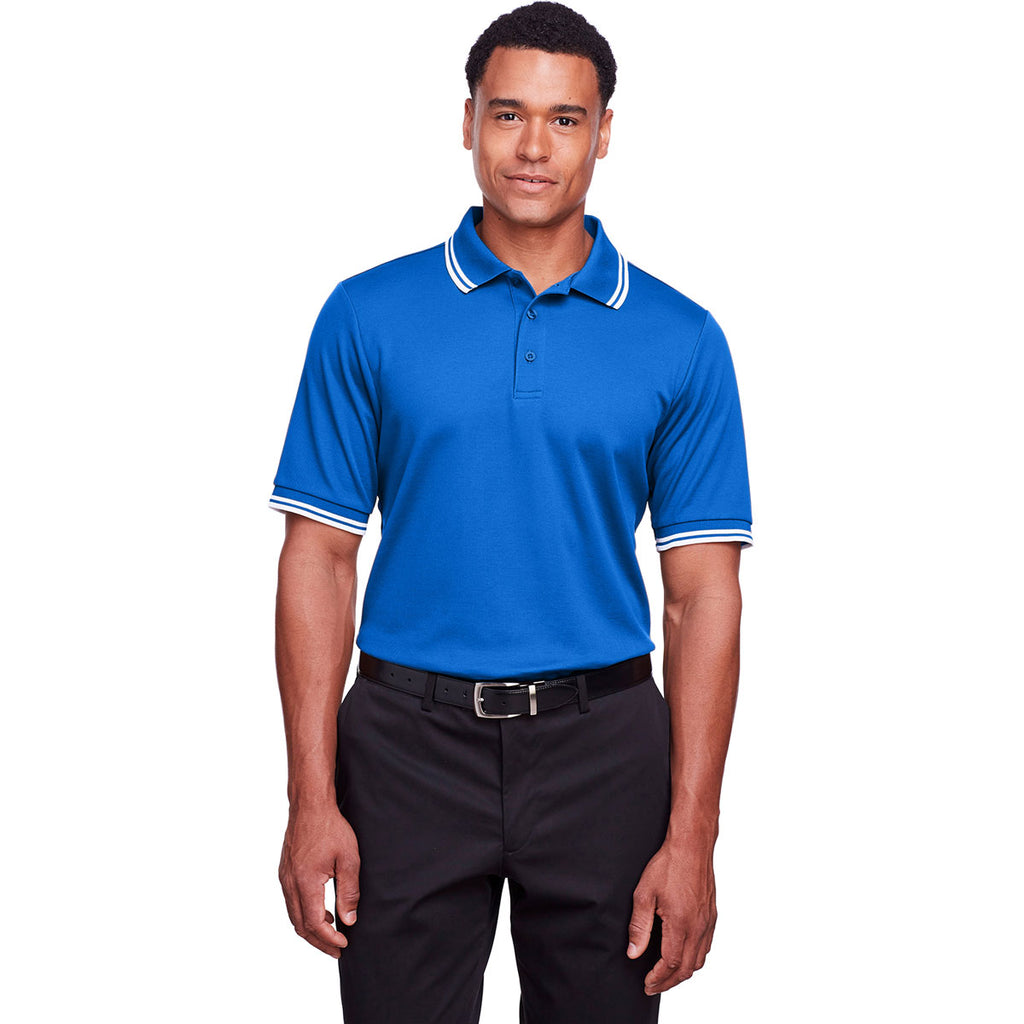 Devon & Jones Men's French Blue/White CrownLux Performance Plaited Tipped Polo