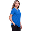 Devon & Jones Women's French Blue/White CrownLux Performance Plaited Tipped V-Neck Polo