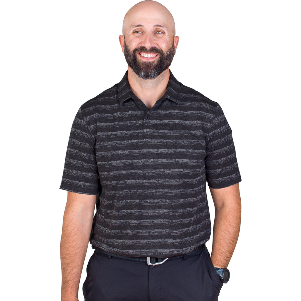 Greg Norman Men's Black Heather LAB Stripe Polo