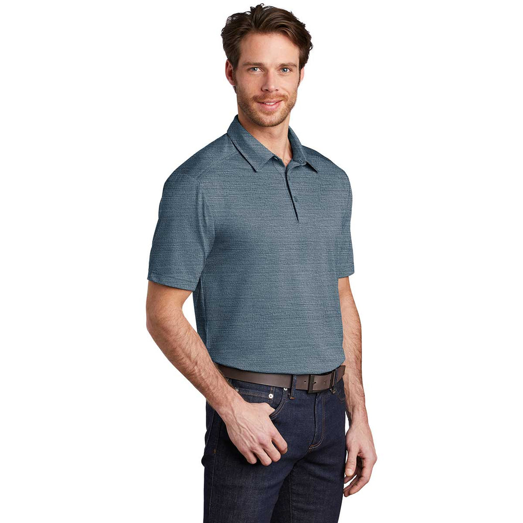 Port Authority Men's Regatta Blue/Gusty Grey Stretch Heather Polo