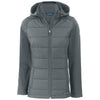 Cutter & Buck Women's Elemental Grey Evoke Hybrid Eco Softshell Recycled Full Zip Hooded Jacket