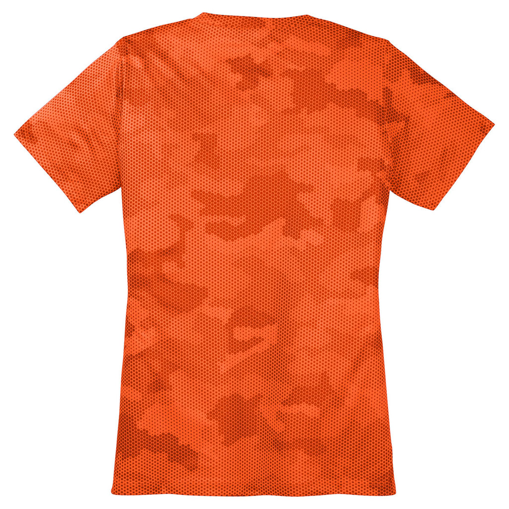 Sport-Tek Women's Neon Orange CamoHex V-Neck Tee