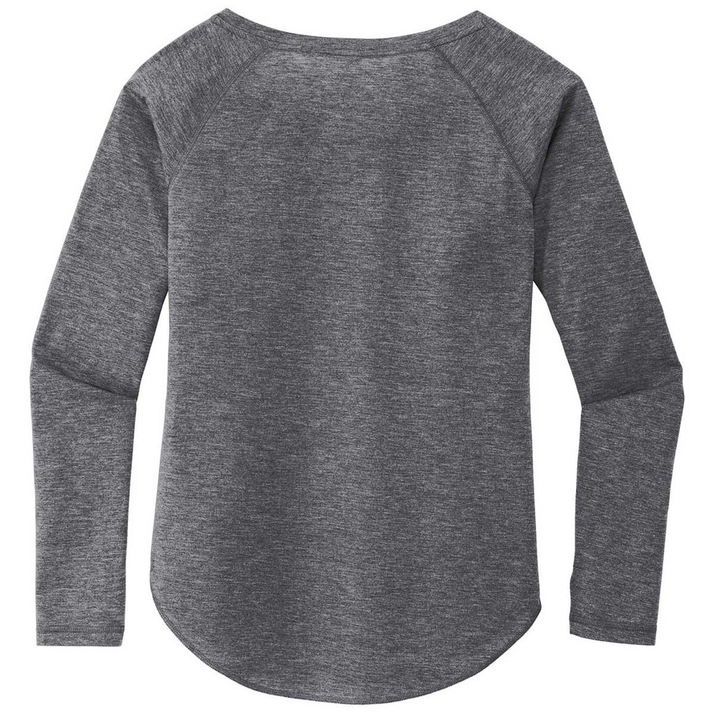 Sport-Tek Women's Dark Grey Heather PosiCharge Long Sleeve Tri-Blend Wicking Scoop Neck Raglan Tee