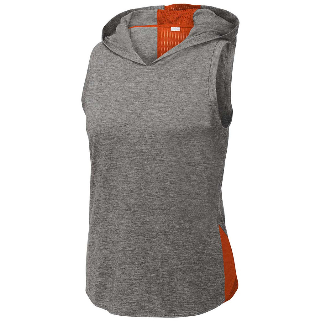 Sport-Tek Women's Deep Orange/Dark Grey Heather PosiCharge Tri-Blend Wicking Draft Hoodie Tank