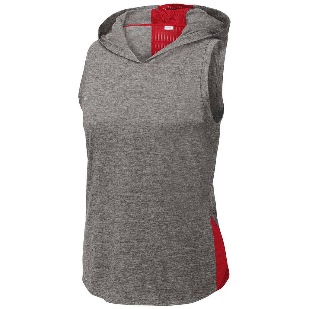 Sport-Tek Women's True Red/Dark Grey Heather PosiCharge Tri-Blend Wicking Draft Hoodie Tank