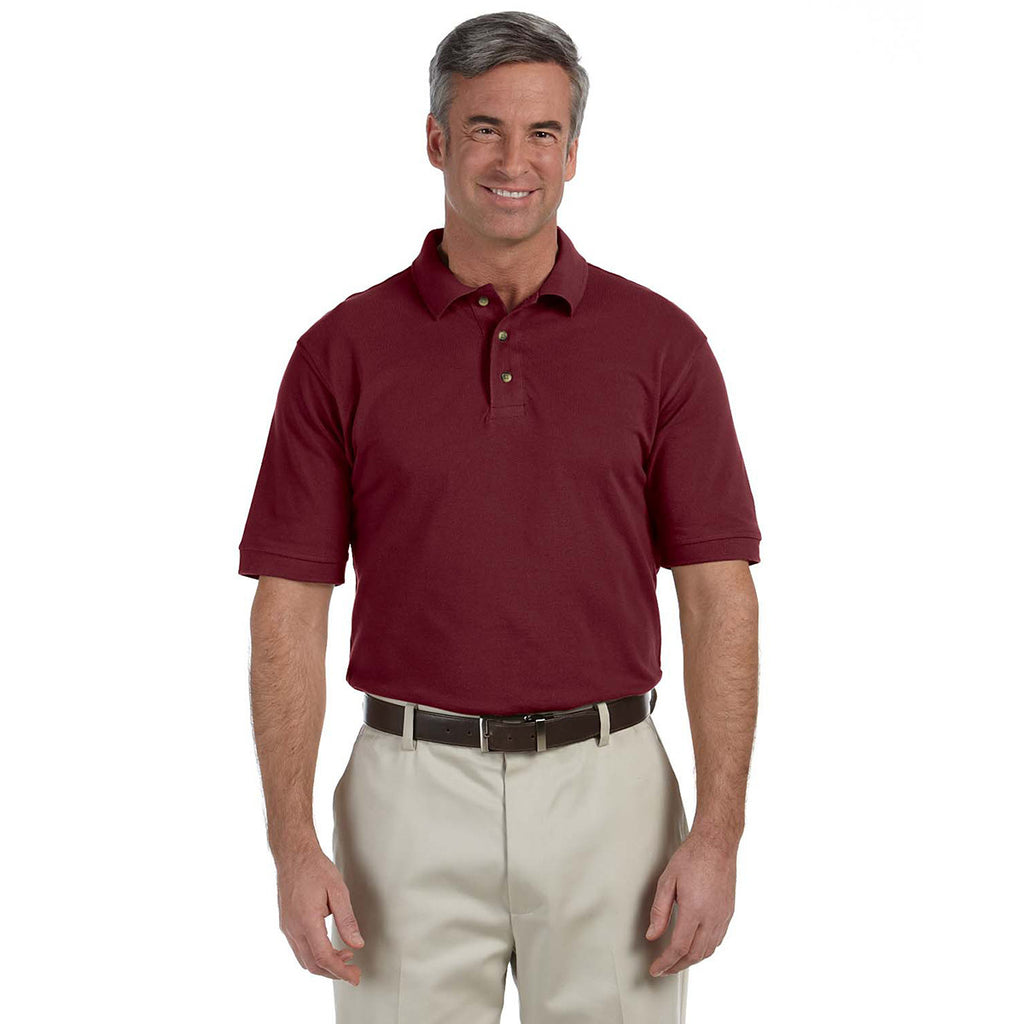 Harriton Men's Wine 6 oz. Ringspun Cotton Pique Short-Sleeve Polo