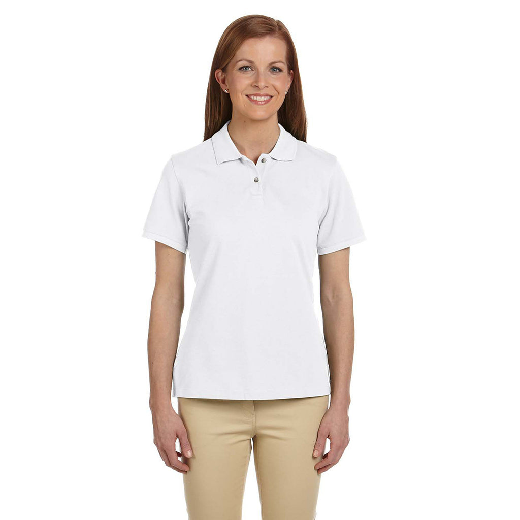 Harriton Women's White 6 oz. Ringspun Cotton Pique Short-Sleeve Polo